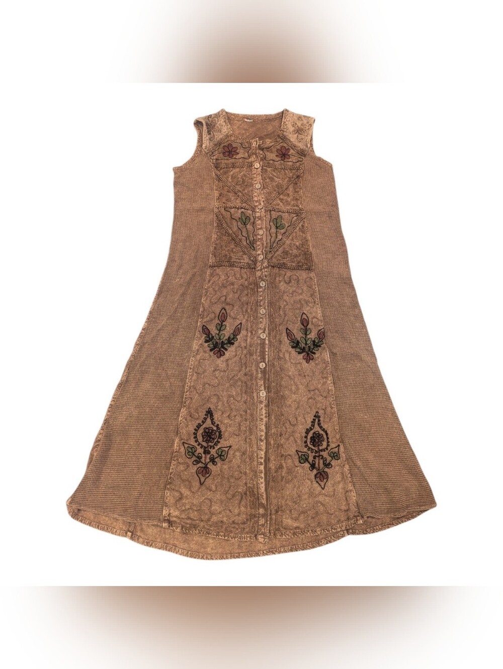 Brown Marlboro Bohemian Sleeveless Embroidered Maxi Dress - Sz S-M